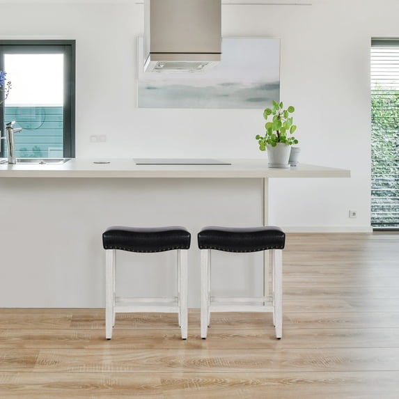 24" Upholstered Saddle Seat Counter Stool (Set of 2) in Black