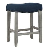 24" Upholstered Saddle Seat Counter Stool in Navy Blue