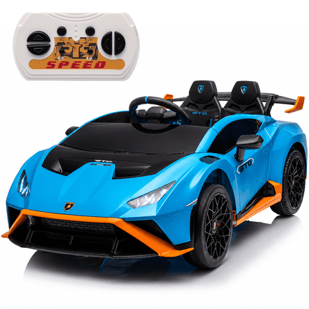 24 V Powered Ride on Car, Lamborghini Huracan Sto Ride on Toy with Remote Control, Kids Car Electric Vehicles with Bluetooth Music, LED Light, USB Port, Drift Feature, 360° Spins, Blue