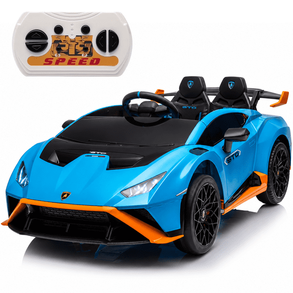 24 V Powered Ride on Car, Lamborghini Huracan Sto Ride on Toy with Remote Control, Kids Car Electric Vehicles with Bluetooth Music, LED Light, USB Port, Drift Feature, 360° Spins, Blue