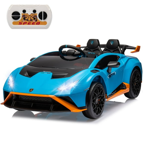 24 V Powered Ride on Car, Lamborghini Huracan Sto Ride on Toy with Remote Control, Kids Car Electric Vehicles with Bluetooth Music, LED Light, USB Port, Drift Feature, 360° Spins, Blue