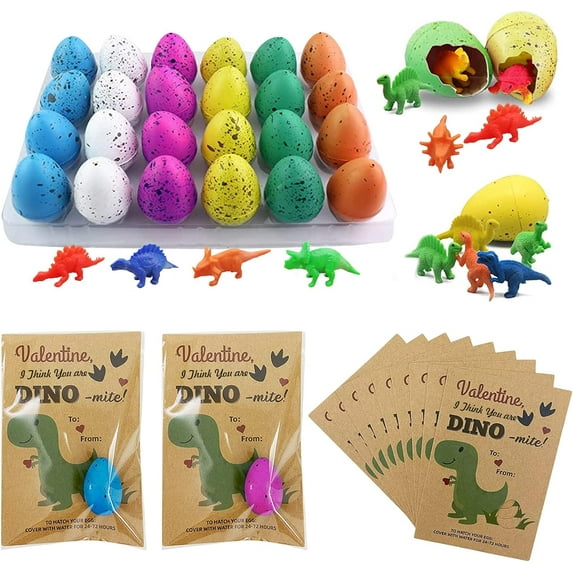 24 Valentines Cards with Dinosaur Egg Hatching Bulk, Dino Party Supplies with Dinosaur Eggs that Hatch, Valentine Exchange Cards for Boys Girls Goodie Bag Fillers, Valentines Day Gifts for Kids