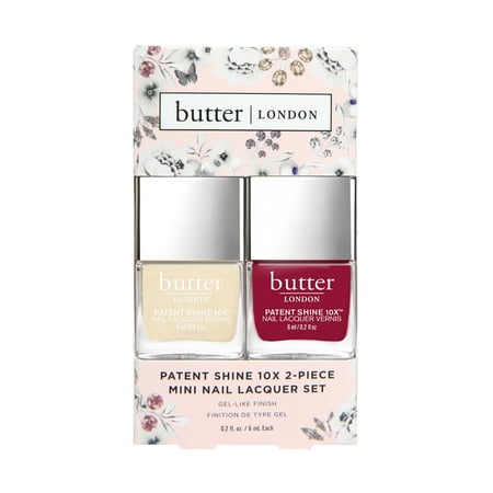 ($24 Value) Butter London Crème and Raspberry Patent Shine 10X 2-Piece Mini Nail Lacquer Set