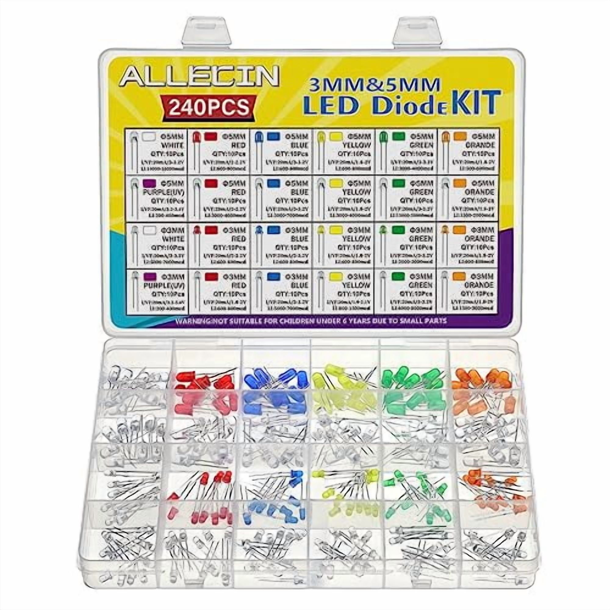 24 Values Multicolor LED Light Emitting Diodes Kit 5MM 3MM White Red ...