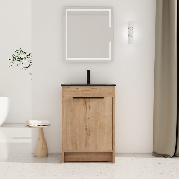 24" Vanity, Black Ceramic Countertop | Fit for Contemporary Bathrooms, Water-Resistant Hinges | Keep Aesthetic, Operate Smoothly
