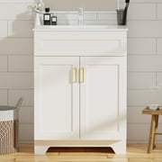 KZElegy 24" Bathroom Vanity with Sink Wooden Double Door Bathroom Storage Cabinet,Freestanding Cabinet Vanity with Ceramic Sink,White