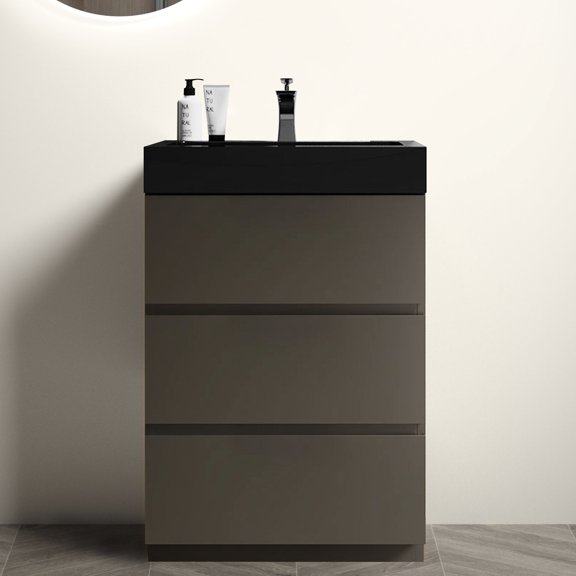 24" Vanity with Matt Black Basin | 45° Beveled Design & Quiet Function | Master Bathroom