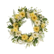 CC Christmas Decor Chrysanthemum and Daisy Spring Floral Wreath - 24  - Yellow and White