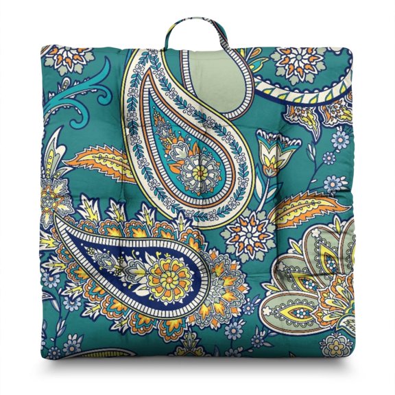 24" Vintage Paisley Meditation Cushion - Thick & Supportive Square Floor Pillow with Floral Boho Pattern, Mandala Design for Yoga & Zen Sitting