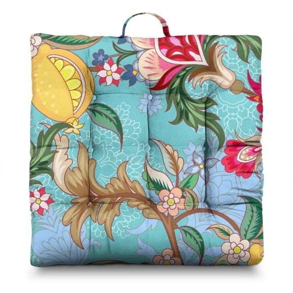 24" Vintage Paisley Meditation Cushion - Thick & Supportive Square Floor Pillow with Floral Boho Pattern, Mandala Design for Yoga & Zen Sitting