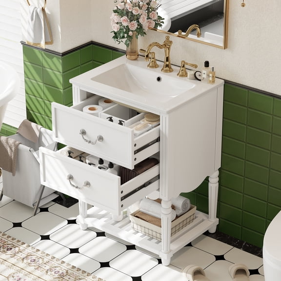 24'' Vintage Wave Bathroom Vanity Cabinet Sink - dokea