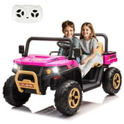 24 Volt 2 Seater Ride on Toys for Kids, Ride On UTV w/ 25.79" Large Seat, Remote Control, Automatic Tipping Bucket, Light, Bluetooth, Pink