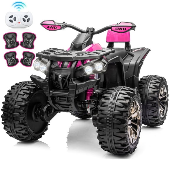 24 Volt ATV for Kids, Joyracer 4 Wheeler for Kids, 4WD Power Car Wheels with 800W Motor, Bluetooth/MP3, Horn, Music, LED for Big Kids Gift, Pink