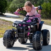24 Volt ATV for Kids, Sunnyfree 4 Wheeler for Kids, 4WD Power Car Wheels with Remote, Bluetooth, Music, Spring Suspension, Pink