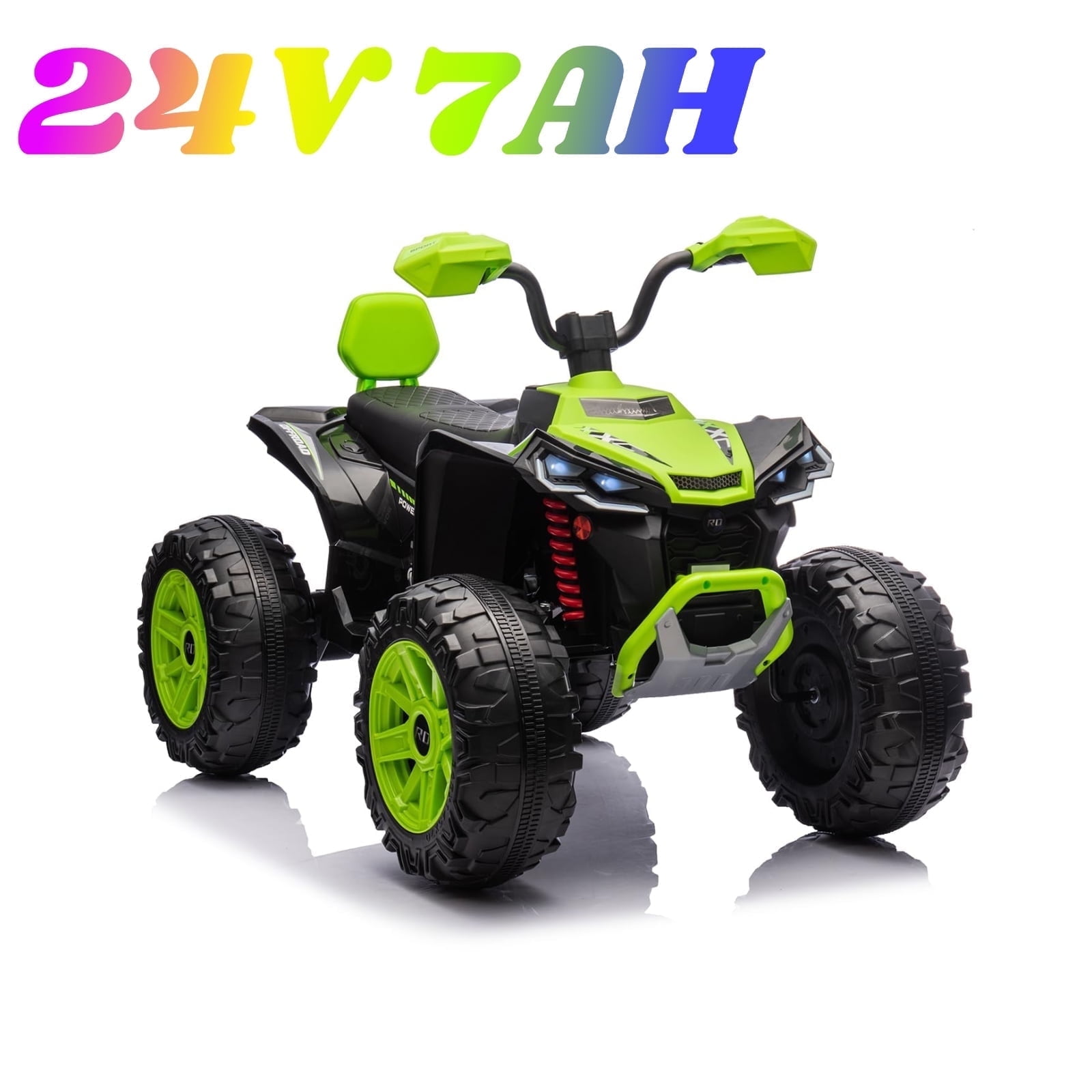 24 Volt Kids ATV Ride-On, Electric Dual 4 Wheeler with 2-Seater, Ride on Toys for Big Kids with Bluetooth, LED Lights, Music, High Low Speed, Green