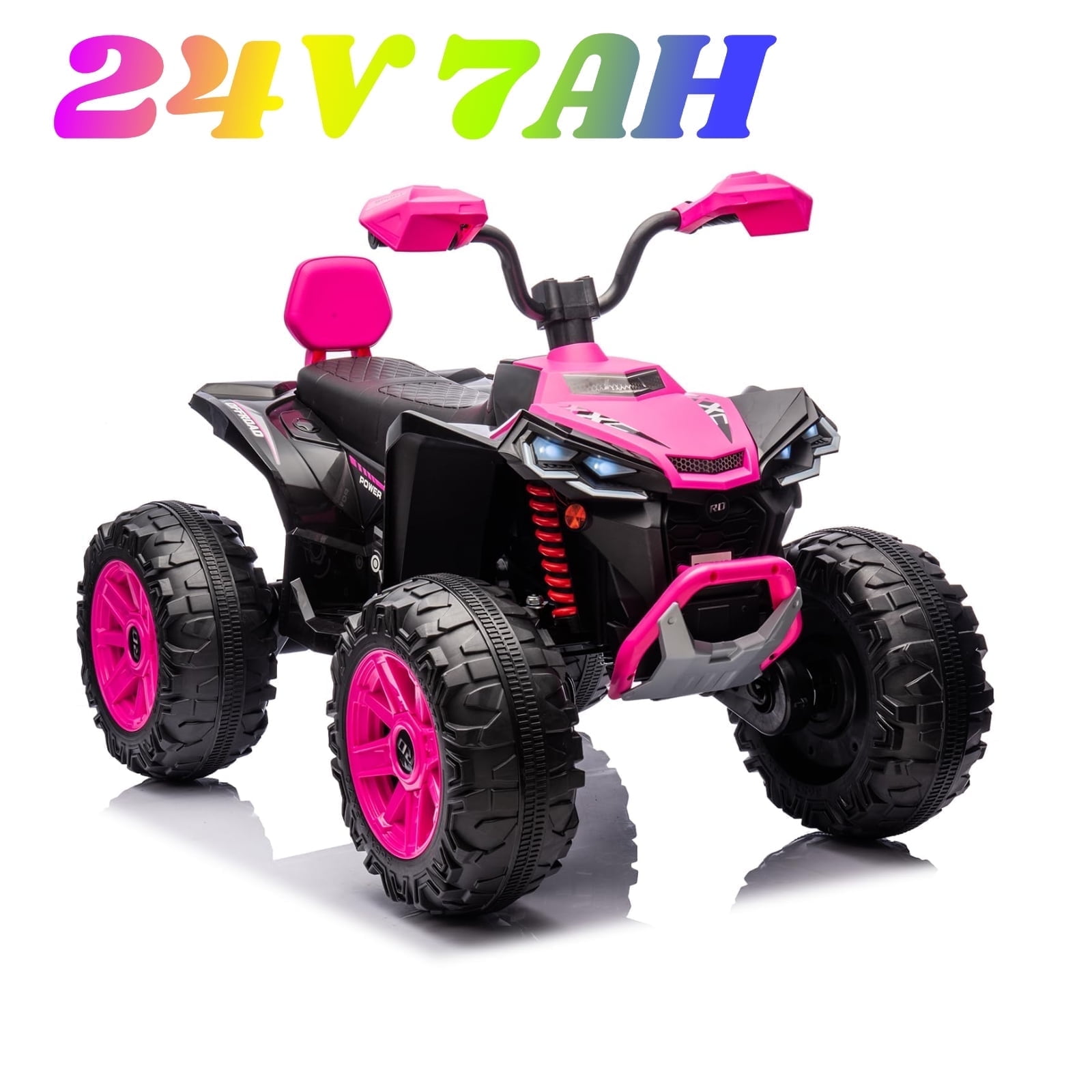 24 Volt Kids ATV Ride-On, Electric Dual 4 Wheeler with 2-Seater, Ride on Toys for Big Kids with Bluetooth, LED Lights, Music, High Low Speed, Pink