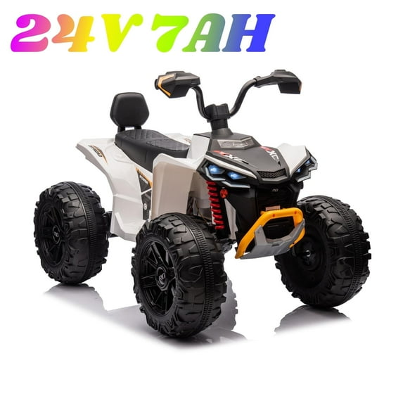 24 Volt Kids ATV Ride-On, Electric Dual 4 Wheeler with 2-Seater, Ride on Toys for Big Kids with Bluetooth, LED Lights, Music, High Low Speed, White