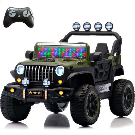 iRerts 24V Ride on Toys, 4WD Powered Ride on Car with Remote Control, Colorful LED Lights, Music, USB/AUX Port, Front-Back Swaying Mode, Electric Car for Kids Boys Girls Ages 3-6, Army Green
