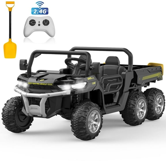 24 Volt Ride on Toys, 6 Wheels 2 Seater Electric Ride on UTV Cars for Big Kids, Ride on Dump Truck, 4×4 Motors, Battery Display, Bluetooth, USB, Remote Control, Black