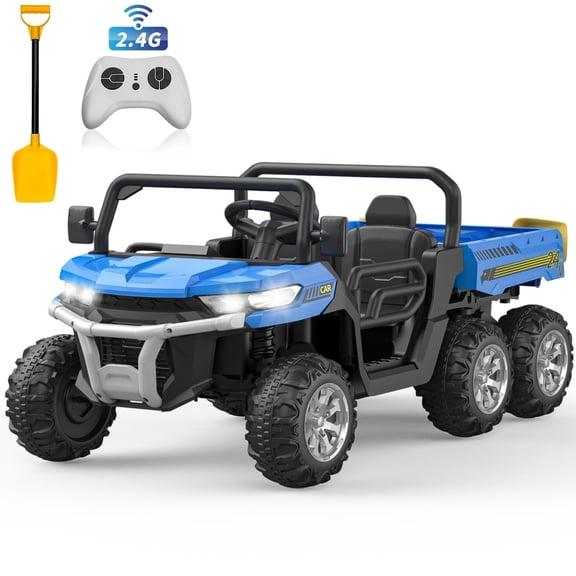 24 Volt Ride on Toys, 6 Wheels 2 Seater Electric Ride on UTV Cars for Big Kids, Ride on Dump Truck, 4×4 Motors, Battery Display, Bluetooth, USB, Remote Control, Blue