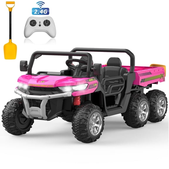 24 Volt Ride on Toys, 6 Wheels 2 Seater Electric Ride on UTV Cars for Big Kids, Ride on Dump Truck, 4×4 Motors, Battery Display, Bluetooth, USB, Remote Control, Pink