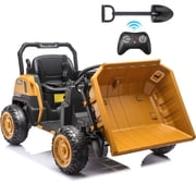 Joyracer 24 Volt Ride on Toys with Remote, Power Truck Wheels with Metal Frame, Bluetooth, Dump Bed, Shovel, Gift for Toddlers, Brownish Yellow
