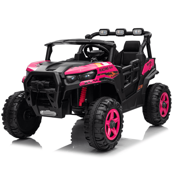 24 Volt Ride on Toys UTV for Kids, 4WD 2-Seater with 4×200W Motors, Ride on Cars with Remote Control, Music & Bluetooth, LED Lights, Power Car Wheels for Boys and Girls, Pink