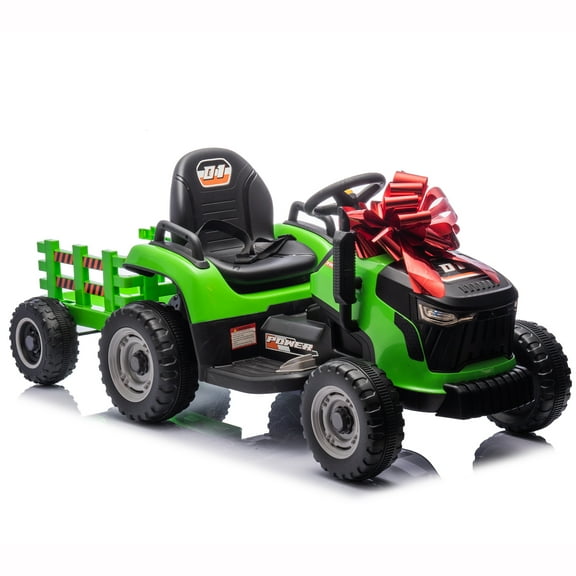 24 Volt Ride on Toys with Parental Remote, Kids Electric Ride On Tractor with Trailer, Big Farm Toys Car for Toddlers - Green