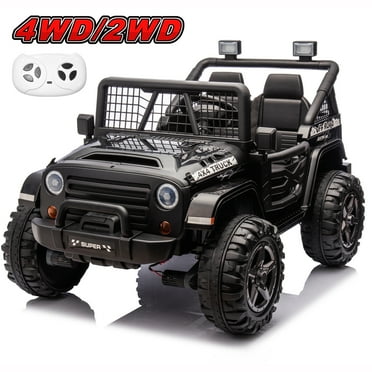 24 Volts Kids Ride on Truck with 2 Seater Remote Control, 4WD/2WD Switch Ride on Toys w/ 4*200W Motors 7AH Battery Powered Electric Car, 3 Speeds, Spring Suspension, Bluetooth Music, Black