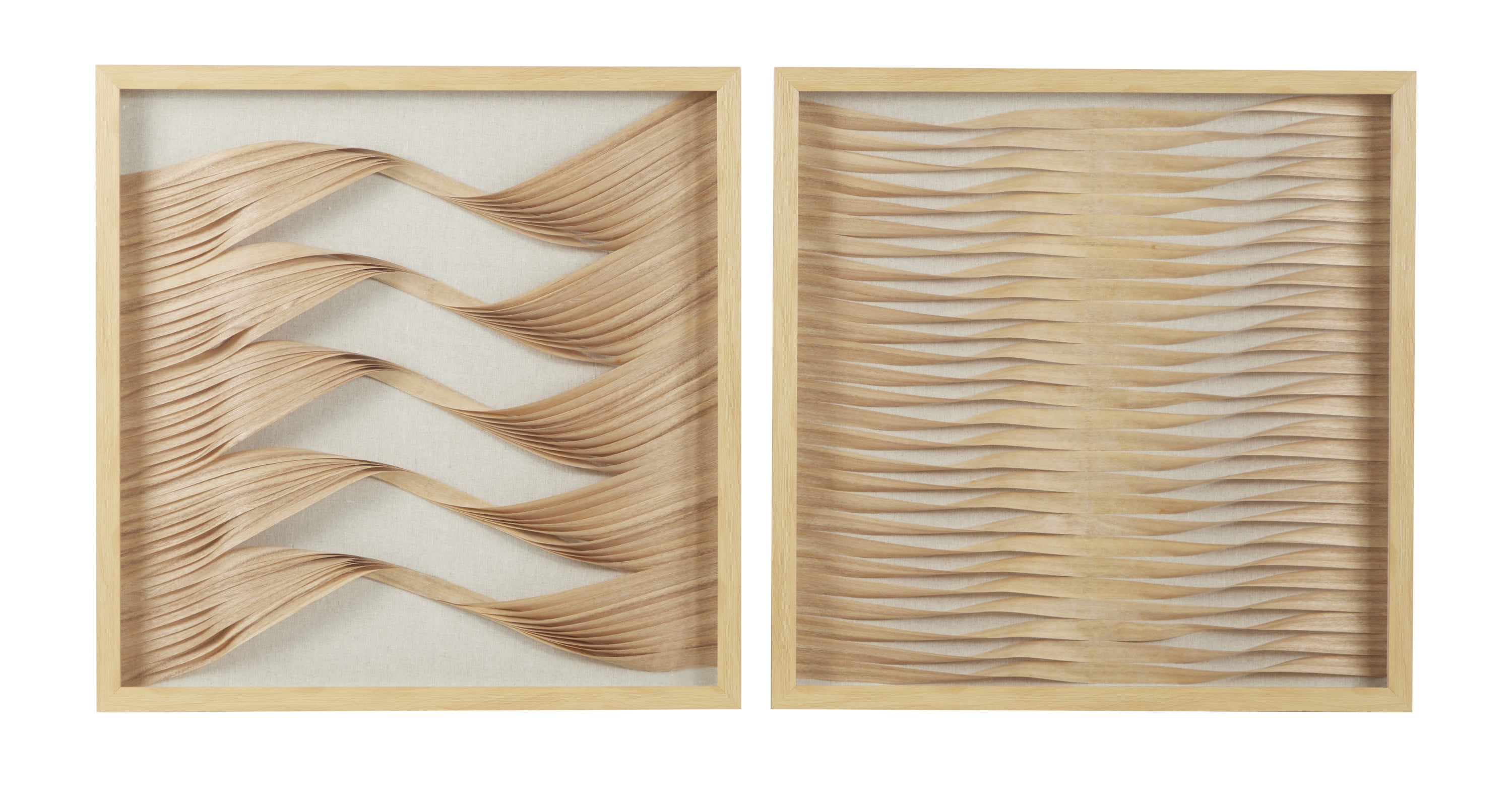 Large Brown Wood and Rattan Shadow Box Wall Art Set