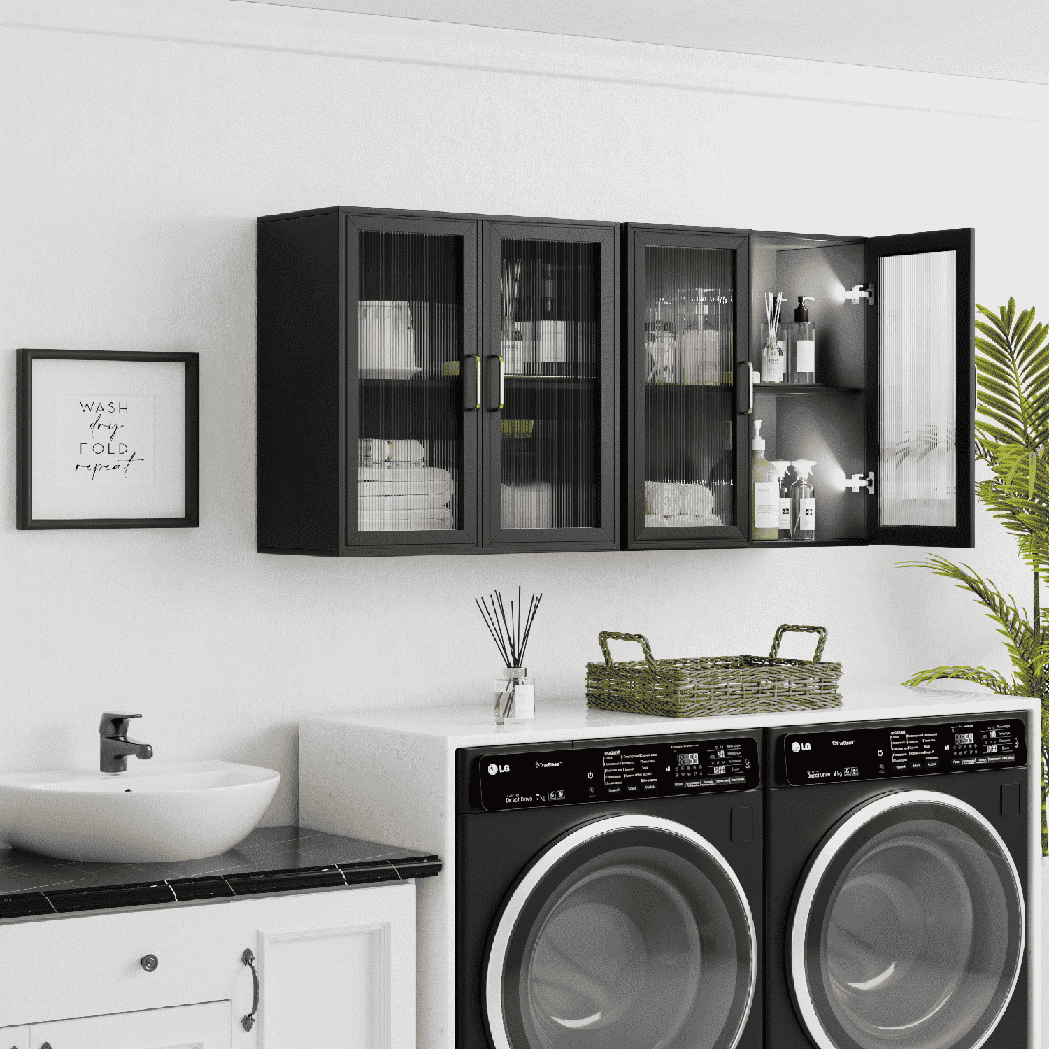 24"W Bathroom Wall Cabinet with Acrylic Glass Doors, Kitchen Wall Cabinets with Adjustable Shelf, Medicine Cabinets Upper Storage for Laundry Room/Bathroom/Kitchen
