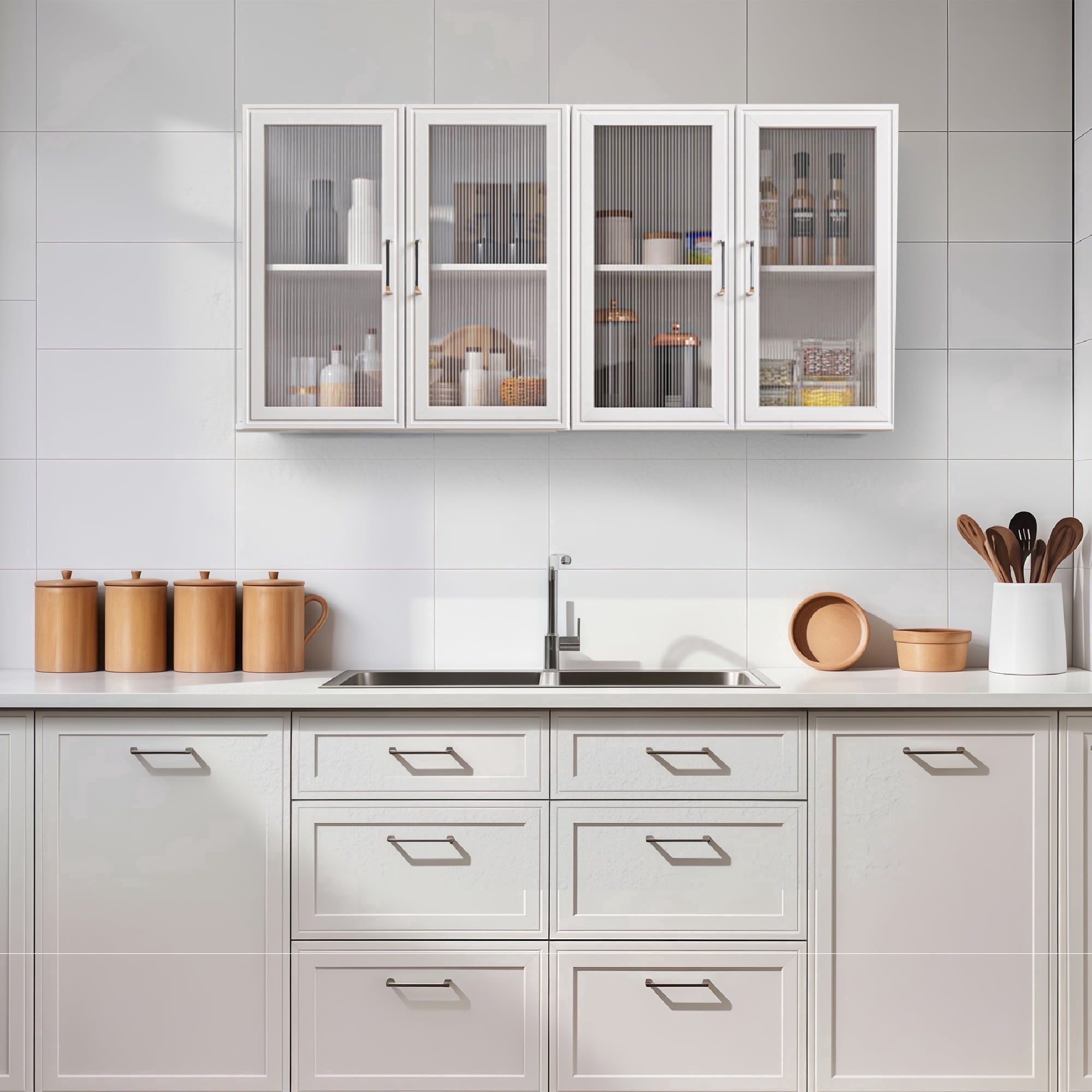 24"W Bathroom Wall Cabinet with Acrylic Glass Doors, Kitchen Wall Cabinets with Adjustable Shelf, Medicine Wall Cabinet, Laundry Room Wall Mounted Cabinet