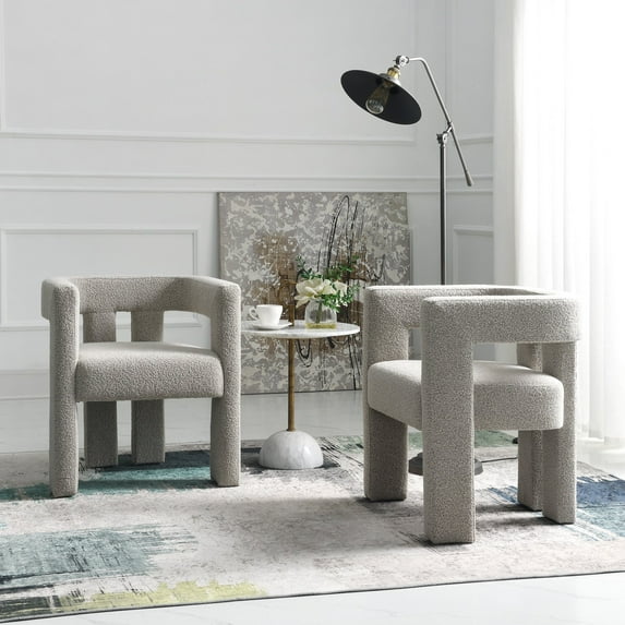 24" W Boucle Upholstered Armchairs Set of 2, Open-Back Accent Chairs, No Assembly Modern Side Chairs End Chairs Dining Chairs for Bedroom, Living Room (Taupe)