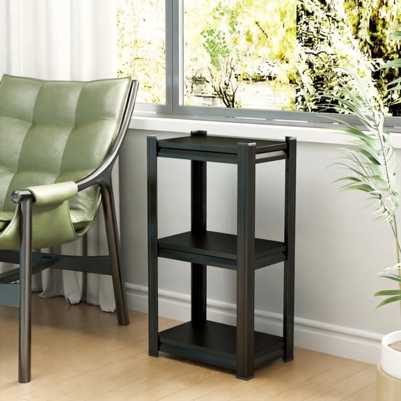 24" W Garage Shelf, 3-Tier Bookshelf, Heavy Duty Classical Bookcase, Display Shelves in Living Room/Home/Office, Storage Organizer for CDs/Books/Movies, Modern Black, 14"Dx31.5"H