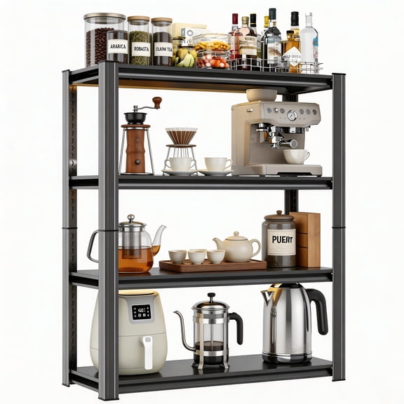 24" W Storage Shelves Metal Garage Shelving Unit 4-Tier Metal Shelf Adjustable Storage Rack for Basement, Warehouse, Pantry, Closet, Kitchen 44" H x 24" W x 12" D, Black