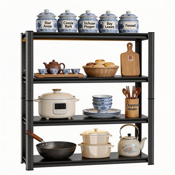 24" W Storage Shelves Metal Garage Shelving Unit 4-Tier Metal Shelf Adjustable Storage Rack for Basement, Warehouse, Pantry, Closet, Kitchen 44" H x 24" W x 14" D, Black