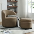 thumbnail image 1 of 24"W Swivel Chair with Storage Ottoman,Teddy Fabric Barrel Chair with Footstool,Single Sofa Chair with Gold Stainless Steel Base, 360° Swivel Round Chair Set for Bedroom,Living Room,Office, 1 of 8