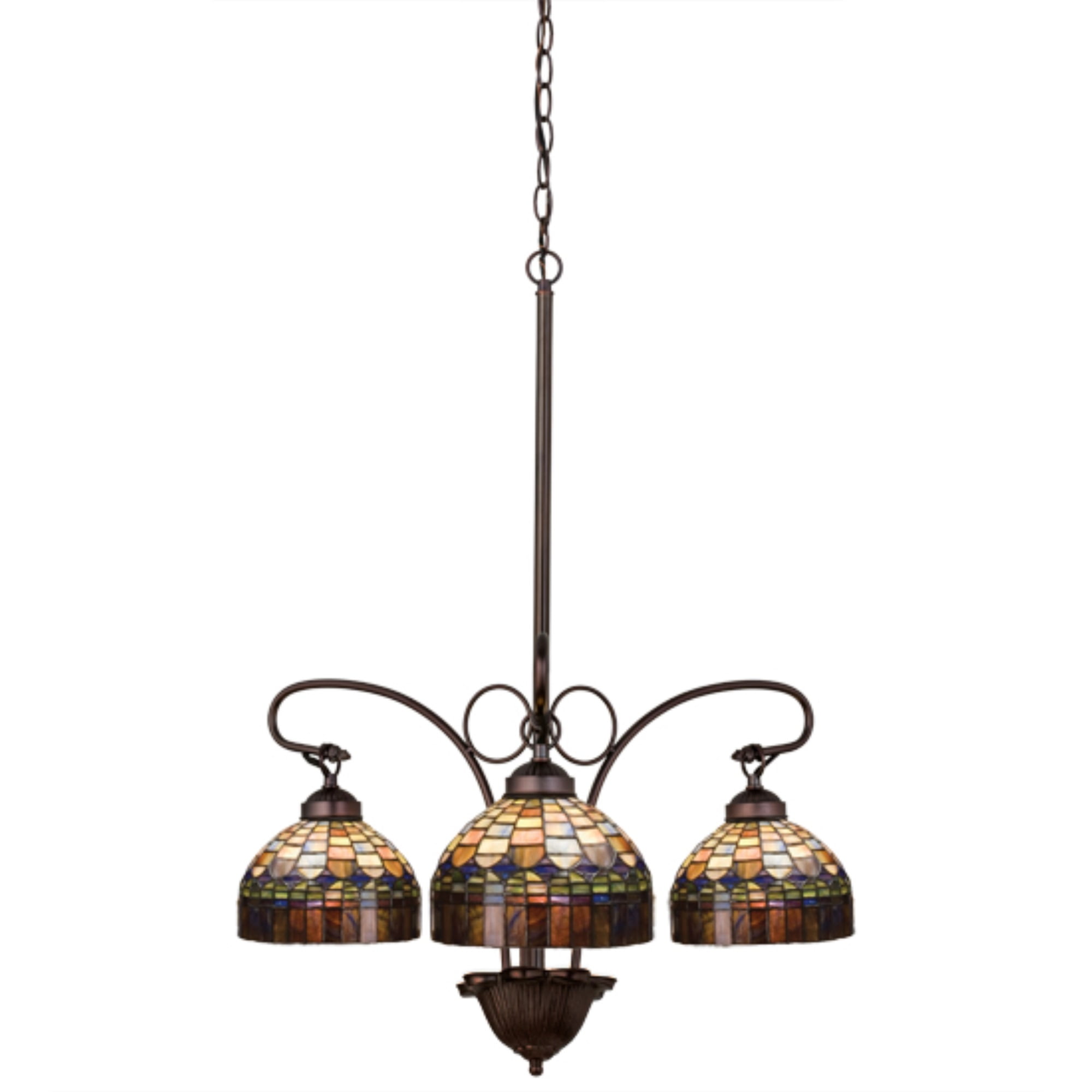 Emerald Cobalt Ruby 3-Light Tiffany Candice Chandelier in Mahogany Bronze