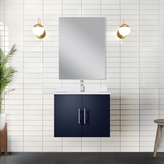 24" W X 22" D Navy Blue Bath Vanity With Marble Countertop, 18" Mirror And Faucet Included, Stain- Single D, Faucet, Long-term Resistance To Scratches Stains Durability