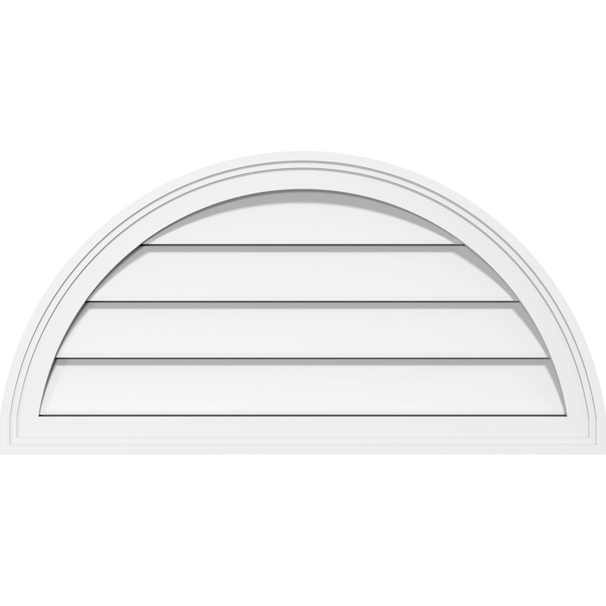 24"W  x 12"H Half Round Surface Mount PVC Gable Vent: Functional, w/ 2"W x 1-1/2"P Brickmould Frame