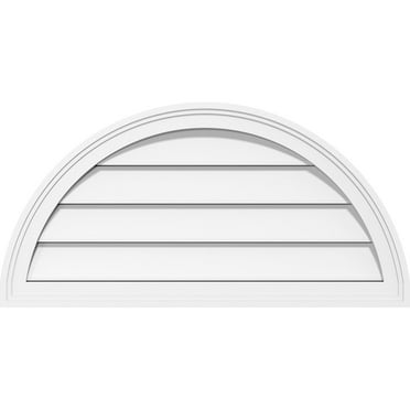 24"W  x 12"H Half Round Surface Mount PVC Gable Vent: Functional, w/ 2"W x 1-1/2"P Brickmould Frame