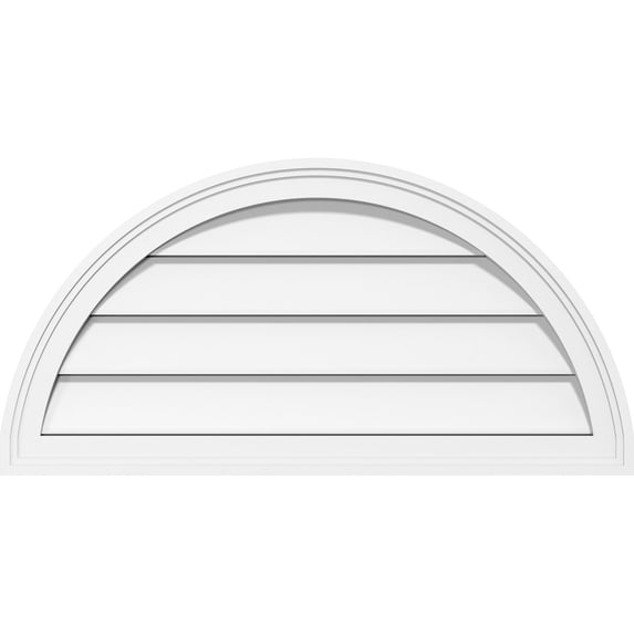24"W x 12"H Half Round Surface Mount PVC Gable Vent: Functional, w/ 2"W x 1-1/2"P Brickmould Frame