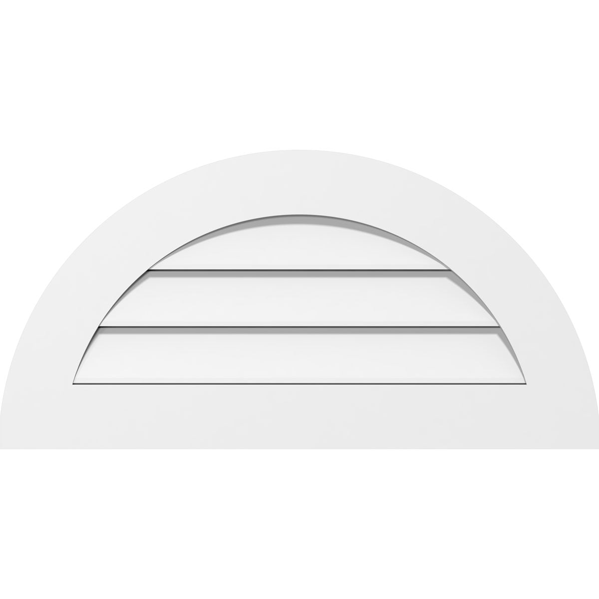 24"W  x 12"H Half Round Surface Mount PVC Gable Vent: Functional, w/ 3-1/2"W x 1"P Standard Frame