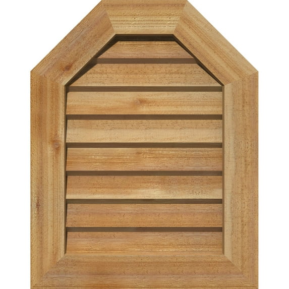 24"W x 12"H Octagonal Top Gable Vent (29"W x 17"H Frame Size): Unfinished, Non-Functional, Rough Sawn Western Red Cedar Gable Vent w/ Decorative Face Frame