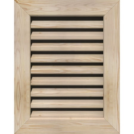 24"W x 18"H Vertical Gable Vent (29"W x 23"H Frame Size): Unfinished, Functional, Smooth Pine Gable Vent w/ 1" x 4" Flat Trim Frame