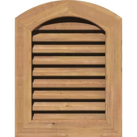 24"W x 24"H Arch Top Gable Vent (29"W x 29"H Frame Size): Unfinished, Functional, Smooth Western Red Cedar Gable Vent w/ 1" x 4" Flat Trim Frame