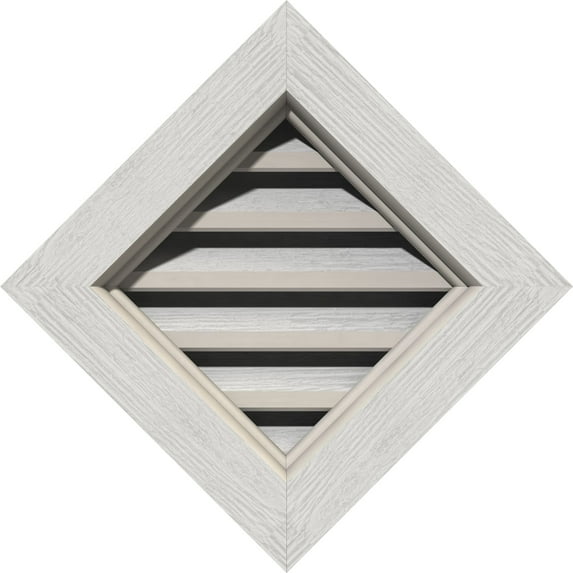 24"W x 24"H Diamond Gable Vent (30 3/8"W x 30 3/8"H Frame Size): Primed, Functional, Rough Sawn Western Red Cedar Gable Vent w/ Brick Mould Face Frame