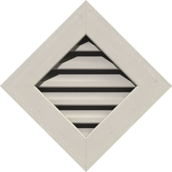 24"W x 24"H Diamond Gable Vent (30 3/8"W x 30 3/8"H Frame Size): Primed, Functional, Smooth Pine Gable Vent w/ 1" x 4" Flat Trim Frame