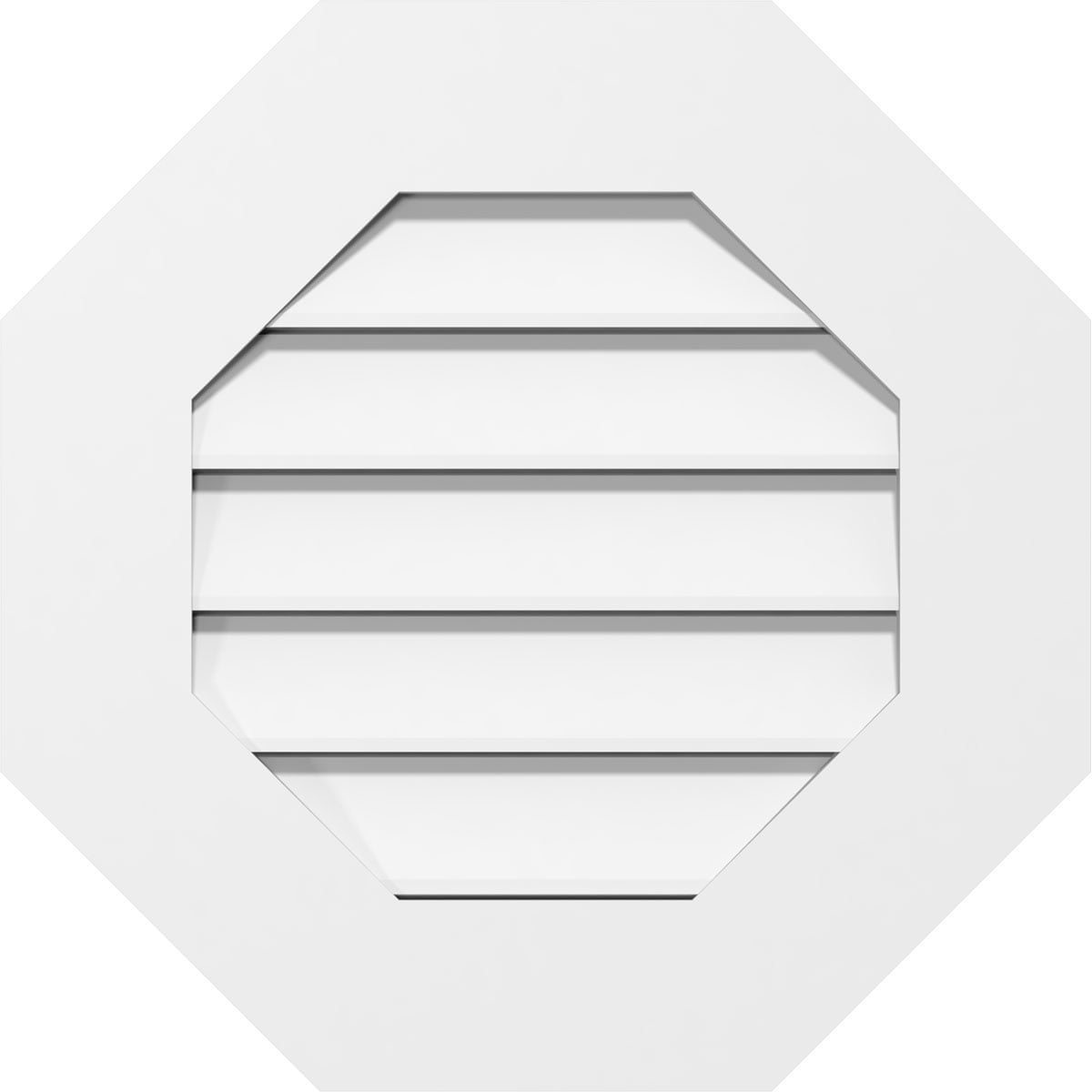 24"W x 24"H Octagonal Surface Mount PVC Gable Vent: Functional, w/ 3-1/2"W x 1"P Standard Frame