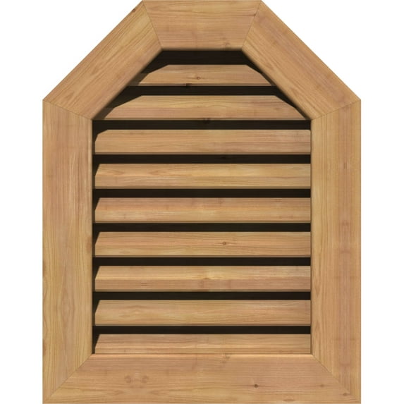 24"W x 34"H Octagonal Top Gable Vent (29"W x 39"H Frame Size): Unfinished, Functional, Smooth Western Red Cedar Gable Vent w/ 1" x 4" Flat Trim Frame